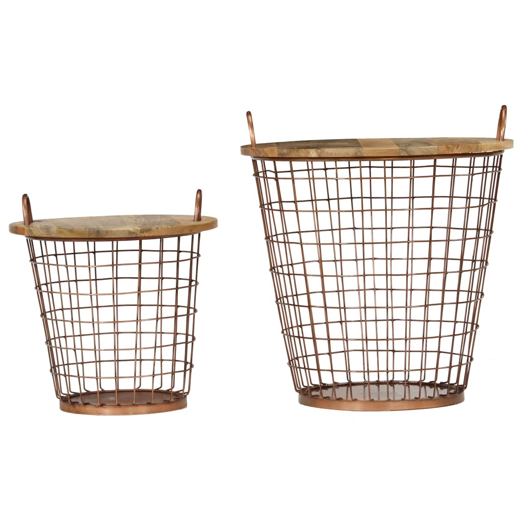 vidaXL Coffee Table/Basket Set 2 Pieces Solid Mango Wood 55x50 cm