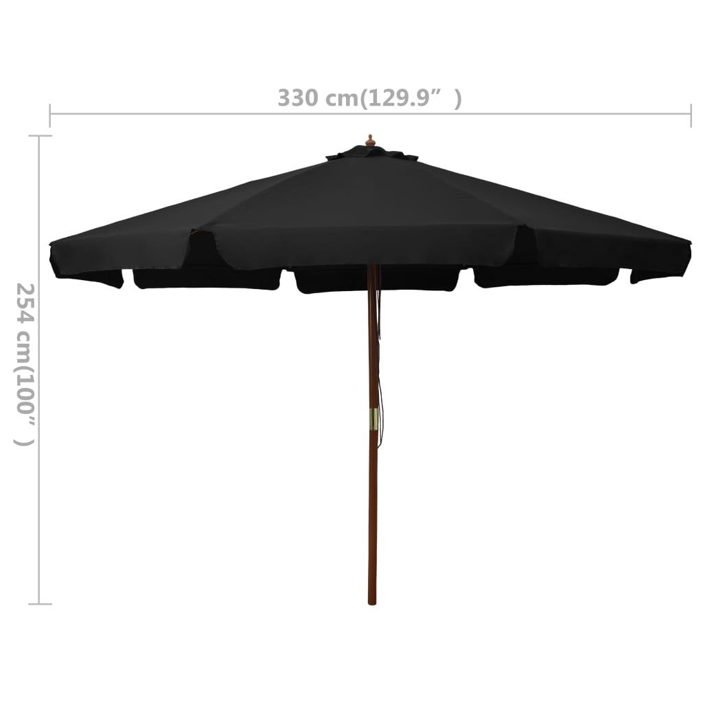 vidaXL Outdoor Parasol with Wooden Pole 330 cm Black