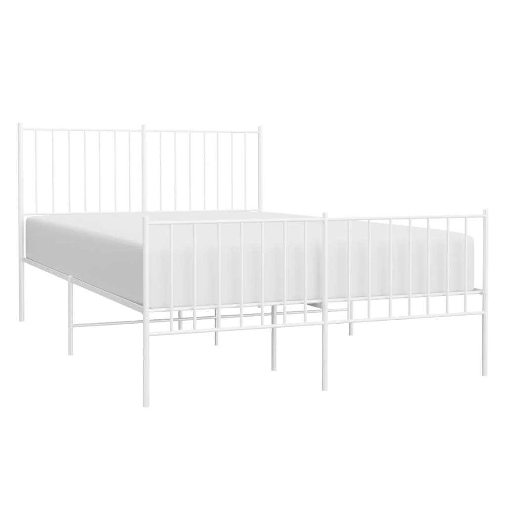 vidaXL Metal Bed Frame with Headboard and Footboard White 120x200 cm