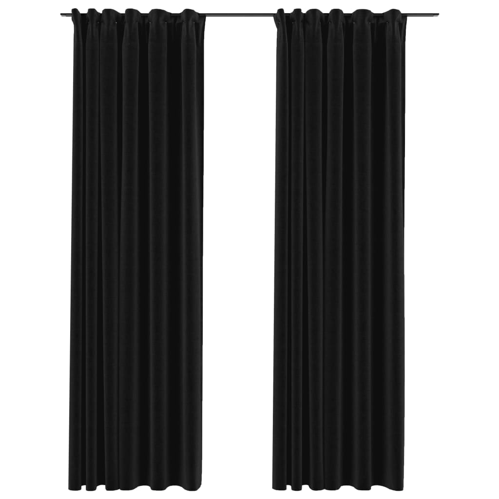 vidaXL Linen-Look Blackout Curtains with Hooks 2 pcs Anthracite 140x245 cm
