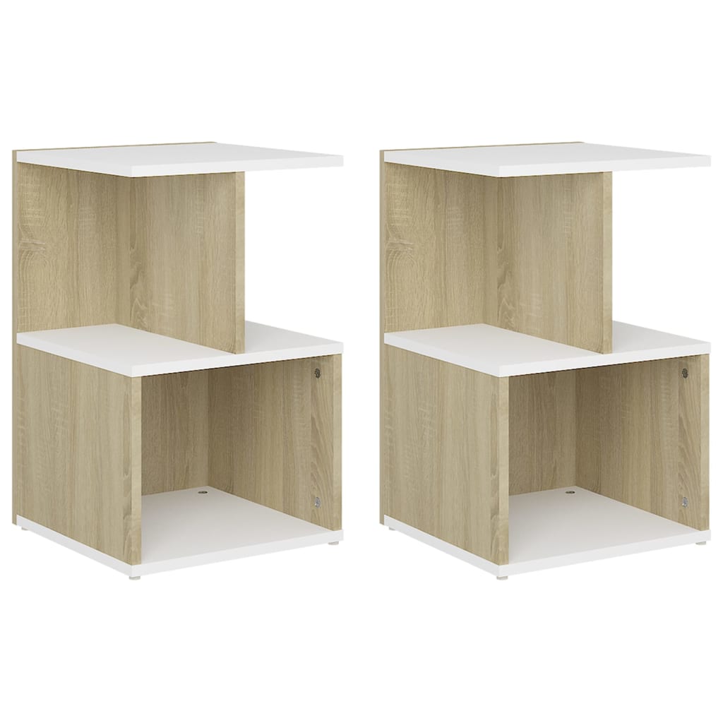 vidaXL Bedside Cabinets 2pcs White and Sonoma Oak 35x35x55cm Engineered Wood