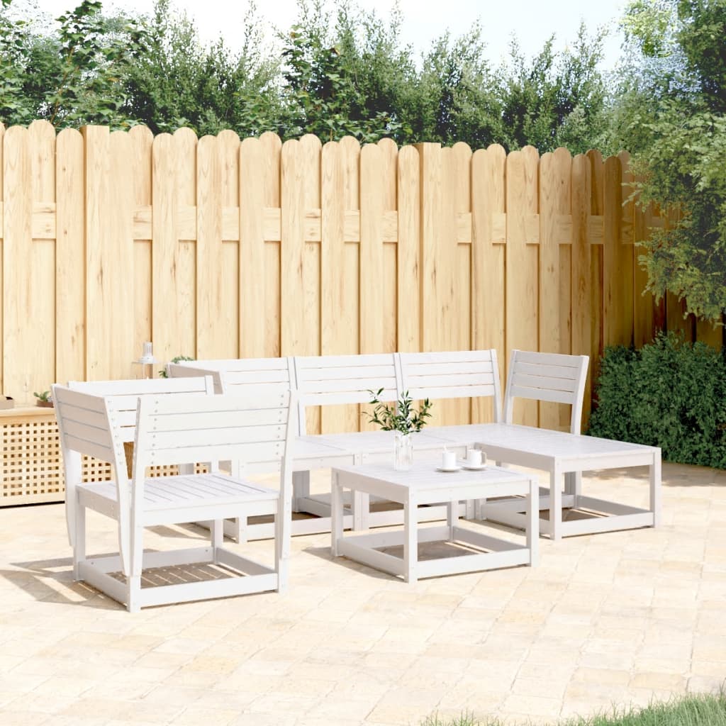 vidaXL 5 Piece Garden Lounge Set White Solid Wood Pine