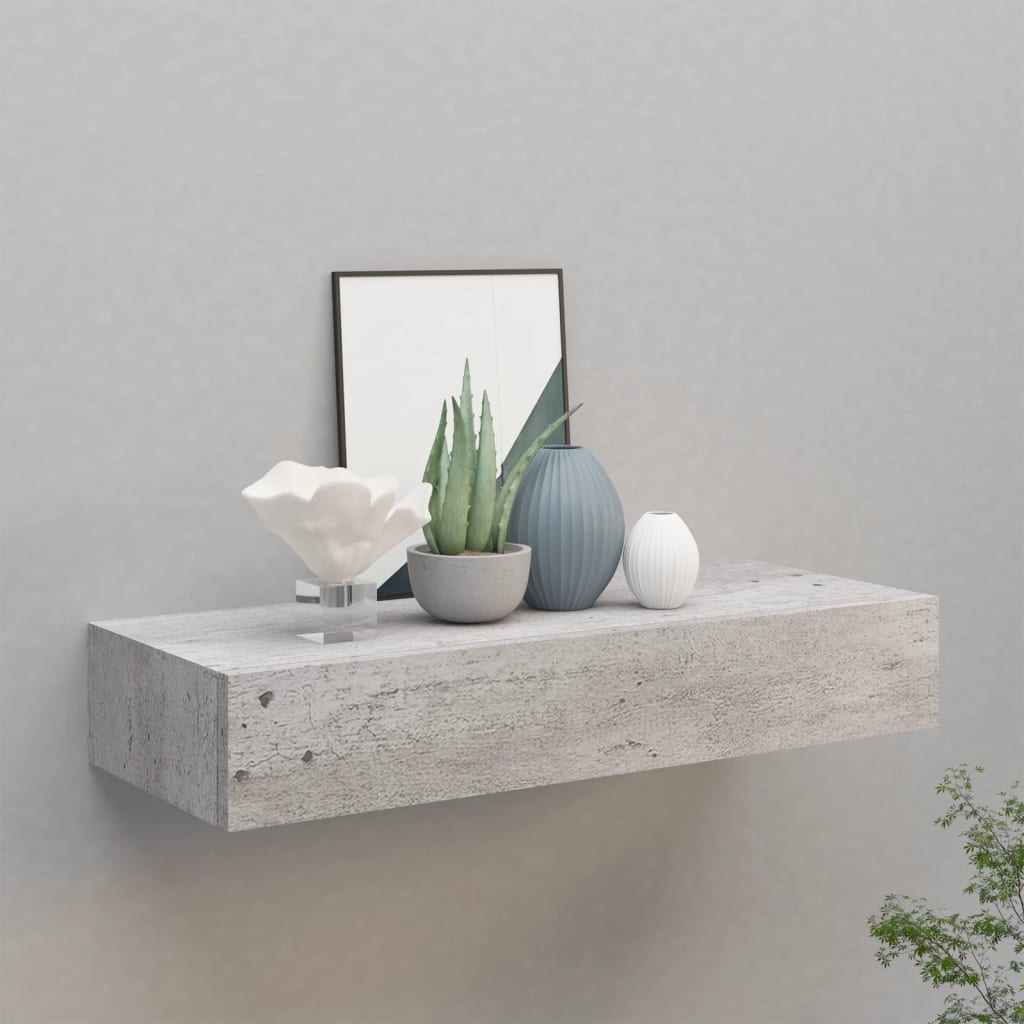 vidaXL Wall-mounted Drawer Shelf Concrete Grey 60x23.5x10cm MDF