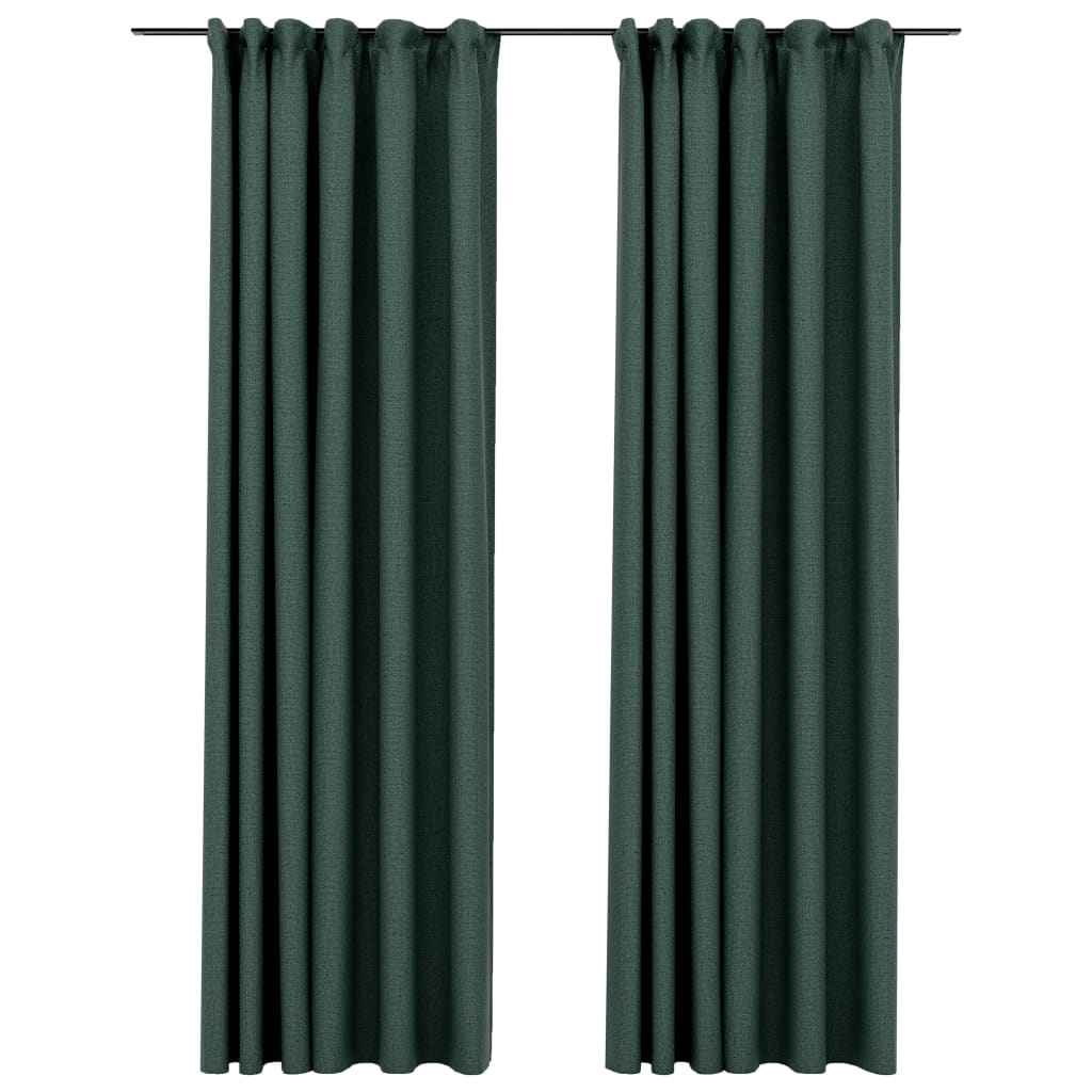 vidaXL Linen-Look Blackout Curtains with Hooks 2 pcs Green 140x225 cm