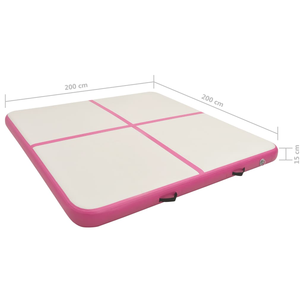 vidaXL Inflatable Gymnastics Mat with Pump 200x200x15 cm PVC Pink
