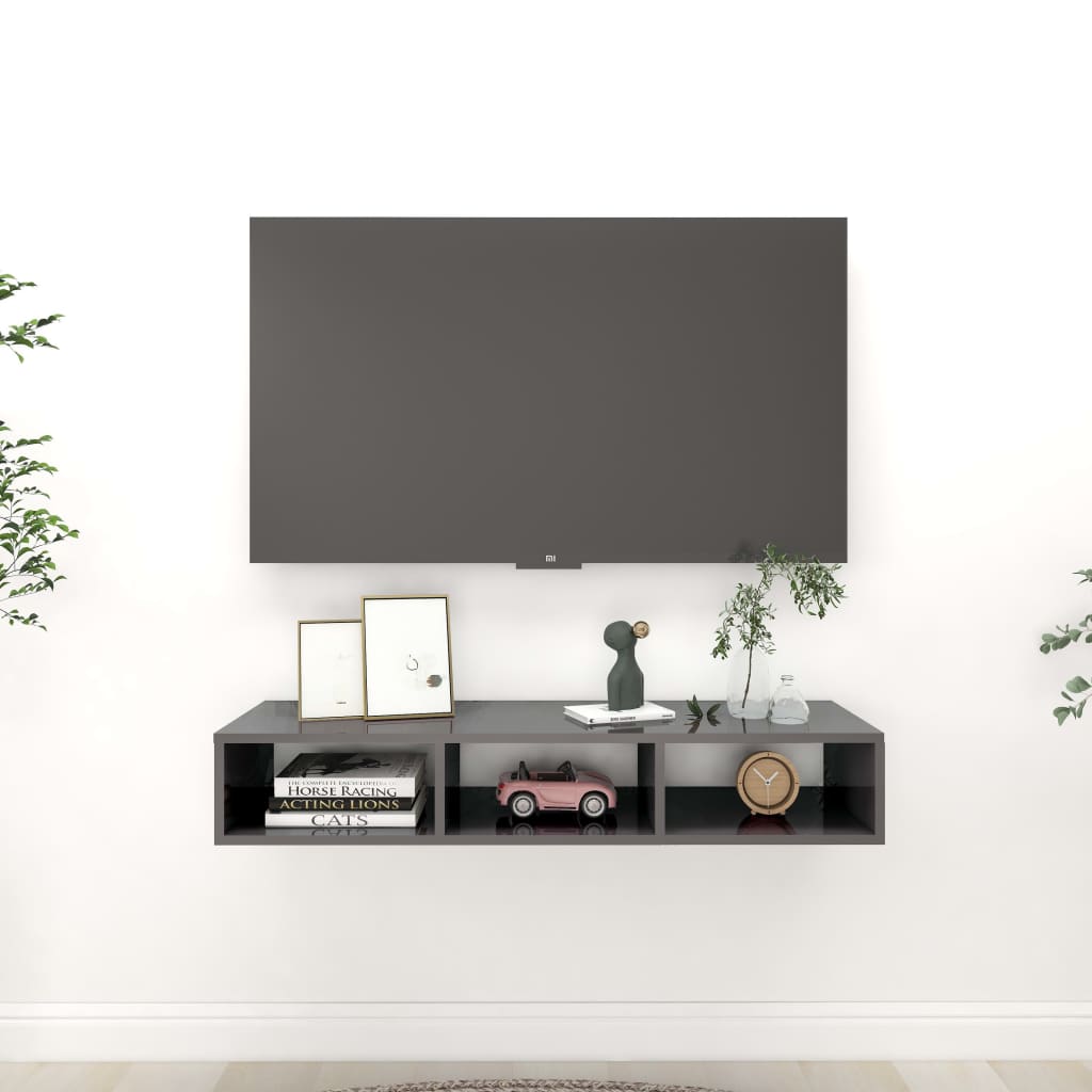 vidaXL Wall Shelf High Gloss Grey 102x30x17 cm Engineered Wood
