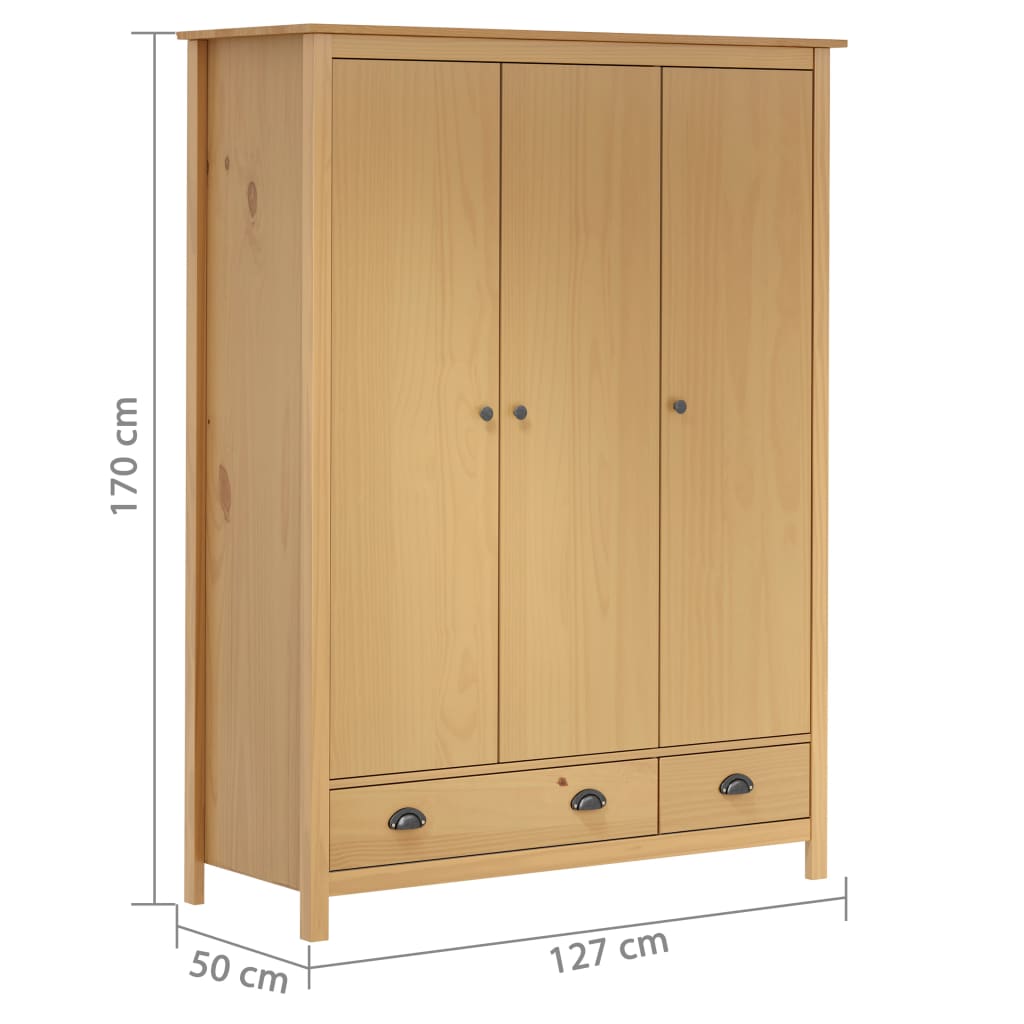 vidaXL 3-Door Wardrobe Hill 127x50x170 cm Solid Pine Wood