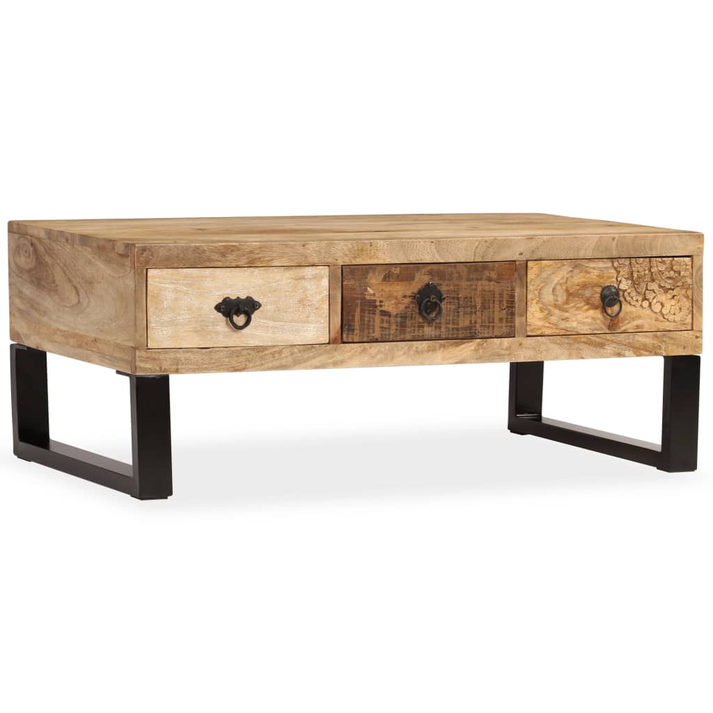 vidaXL Coffee Table with 3 Drawers Solid Mango Wood 90x50x35 cm