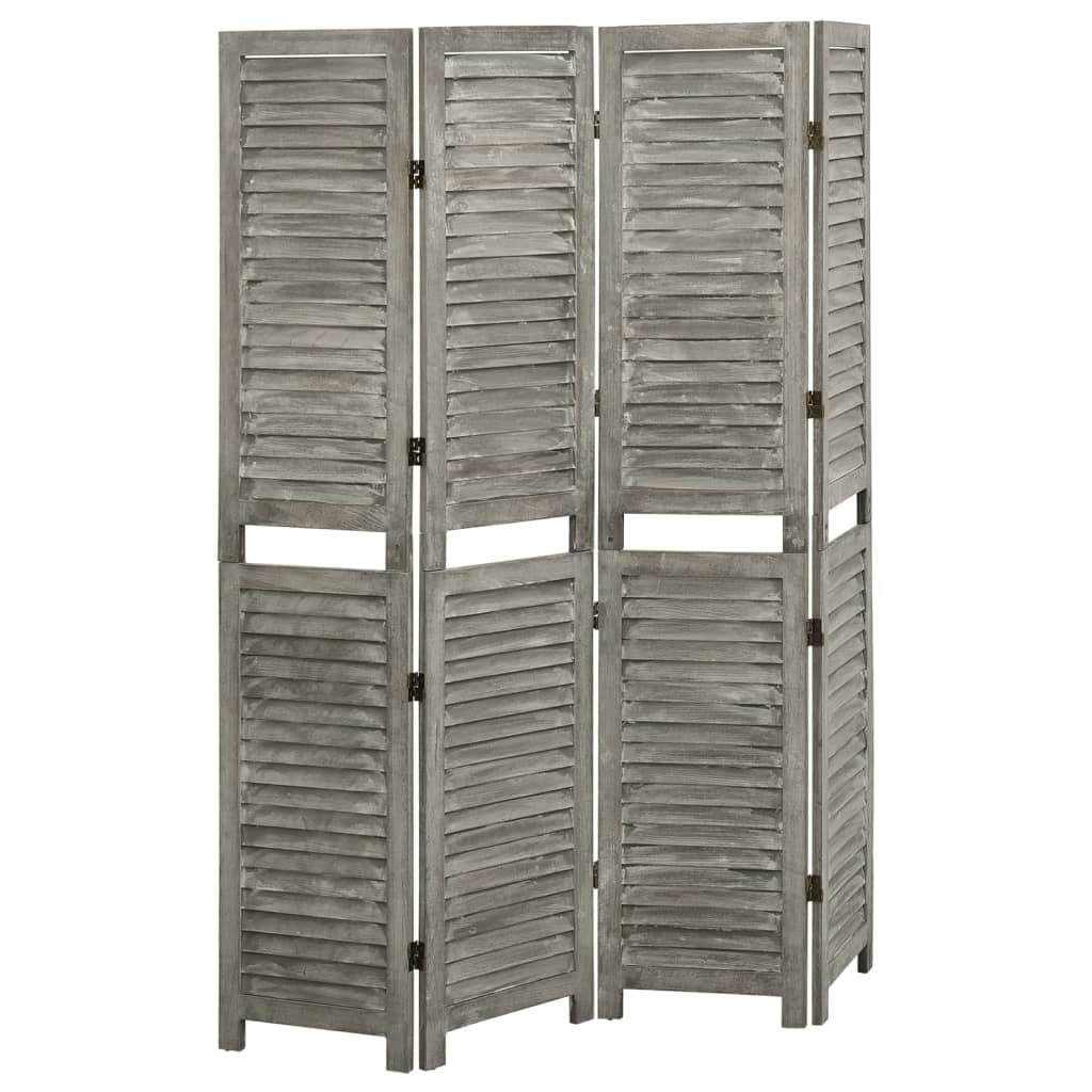 vidaXL 4-Panel Room Divider Grey 143x166 cm Solid Wood