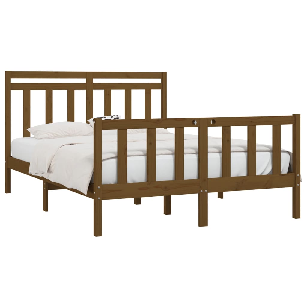 vidaXL Bed Frame Honey Brown Solid Wood Pine 150x200 cm King Size