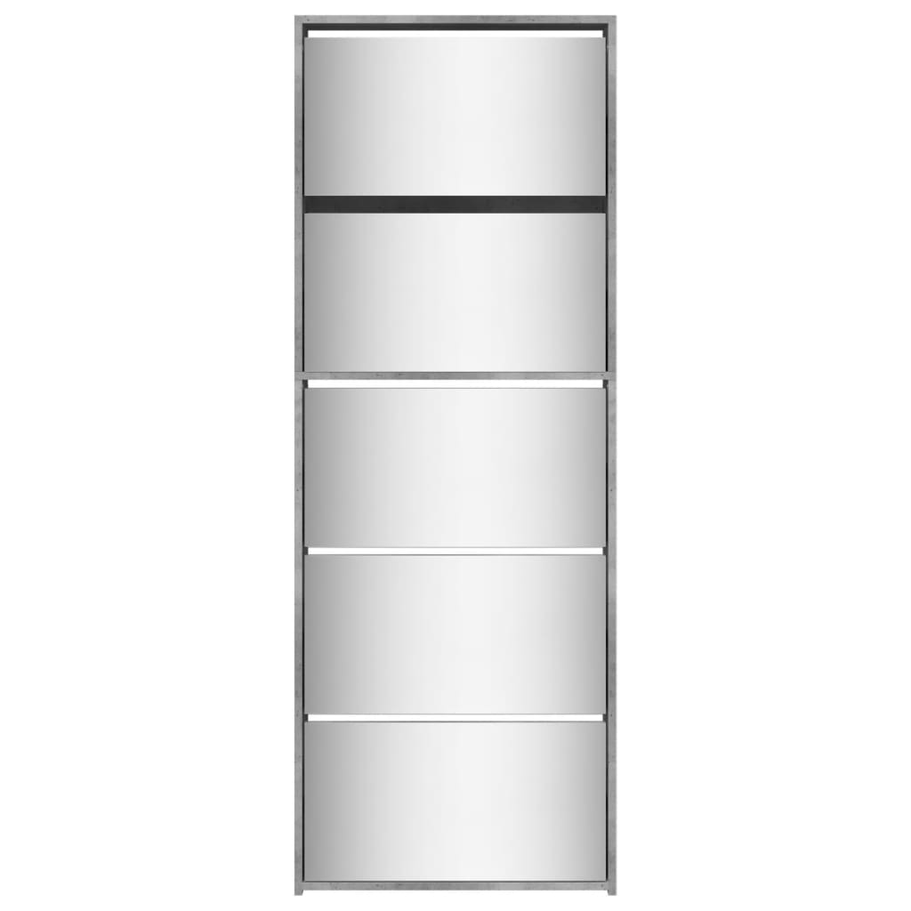 vidaXL Shoe Cabinet with Mirror 5-Layer Concrete Grey 63x17x169.5 cm