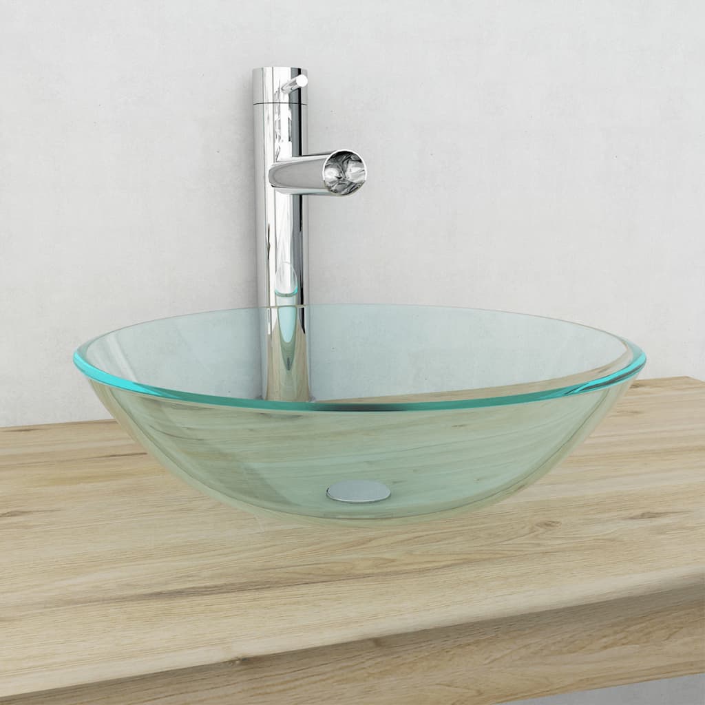 vidaXL Basin Tempered Glass 42 cm Transparent