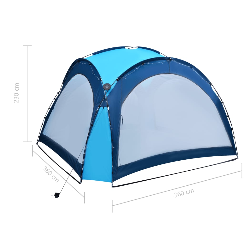 vidaXL Party Tent with LED and 4 Sidewalls 3.6x3.6x2.3 m Blue