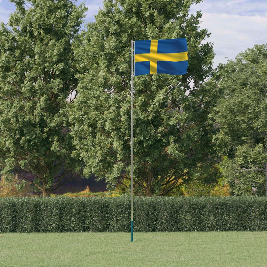 vidaXL Sweden Flag and Pole 5.55 m Aluminium