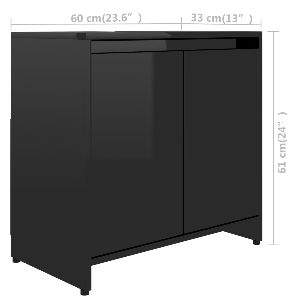 vidaXL Bathroom Cabinet High Gloss Black 60x33x61 cm Engineered Wood