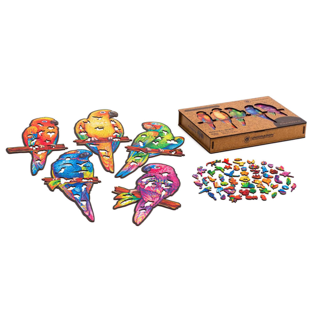 UNIDRAGON 620 Piece Wooden Jigsaw Puzzle Playful Parrots Royal Size 72x40 cm