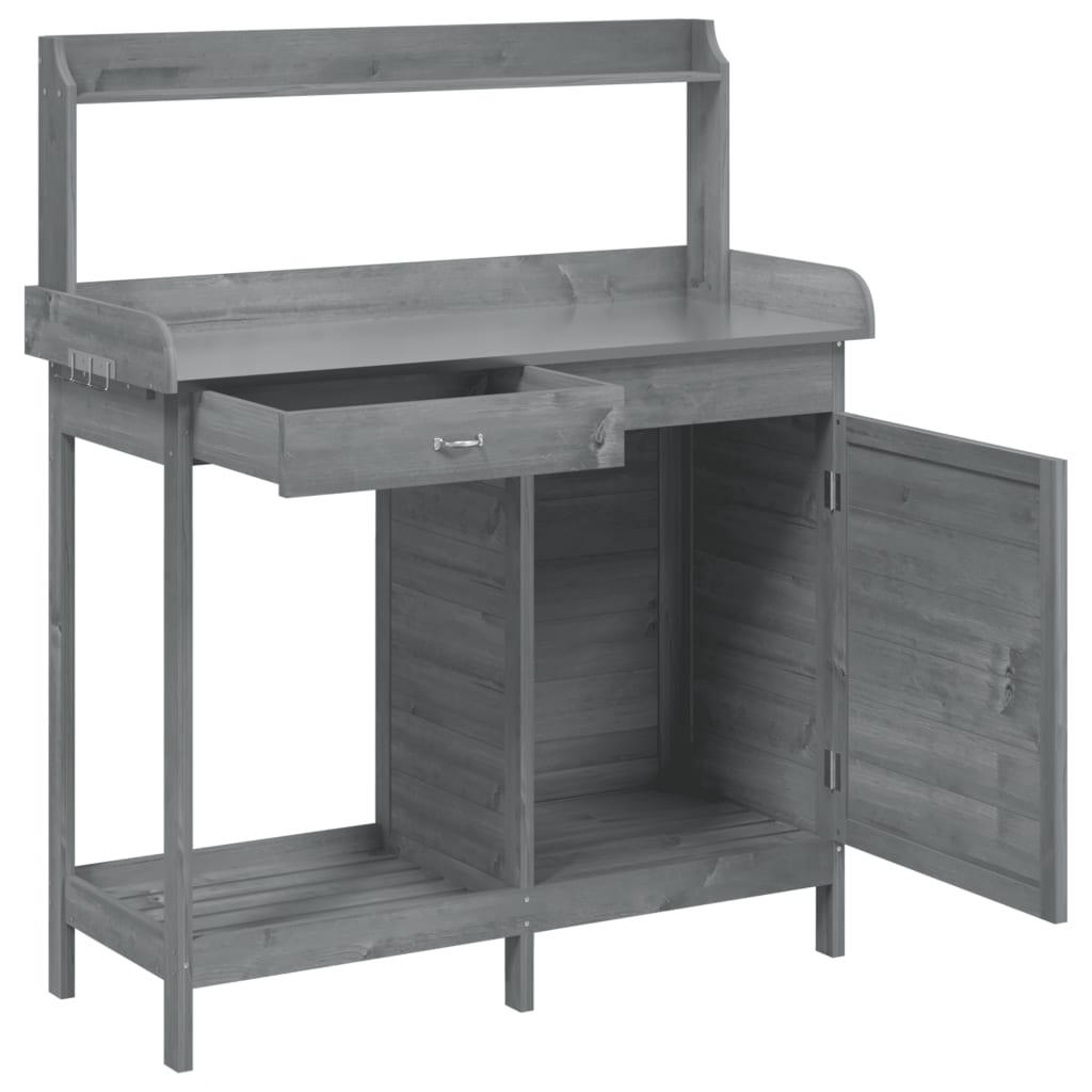 vidaXL Potting Table with Cabinet Grey 110.5x45x124.5 cm Solid Wood Fir