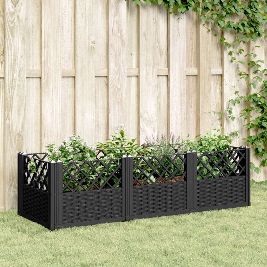 vidaXL Garden Planter with Pegs Black 123.5x43.5x43.5 cm PP