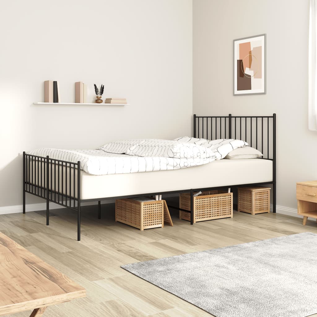 vidaXL Metal Bed Frame with Headboard and Footboard Black 120x190 cm Small Double