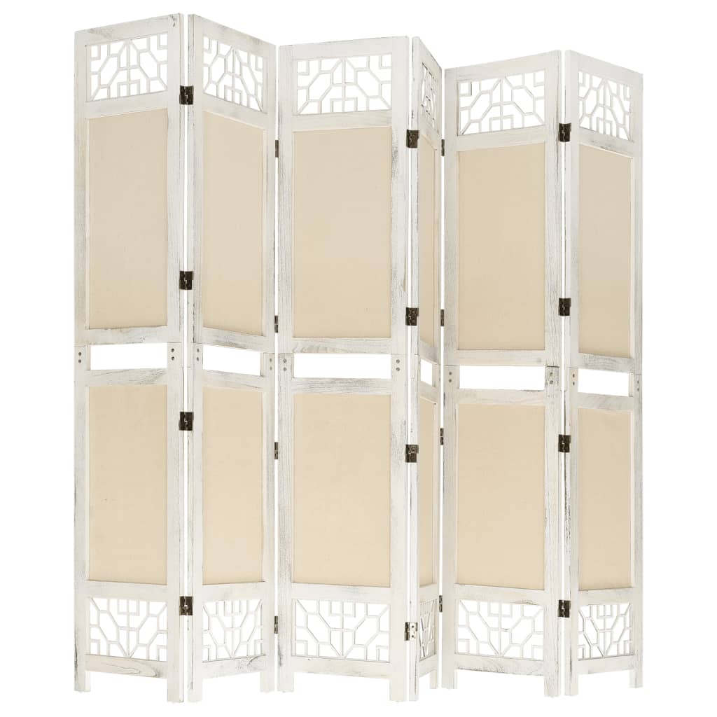 vidaXL 6-Panel Room Divider Cream 210x165 cm Fabric