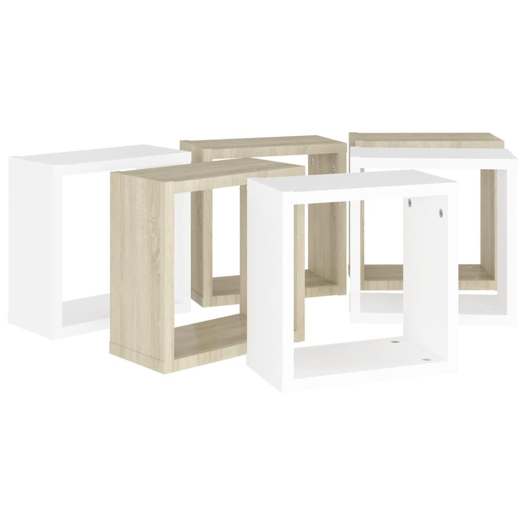 vidaXL Wall Cube Shelves 6 pcs White and Sonoma Oak 30x15x30 cm
