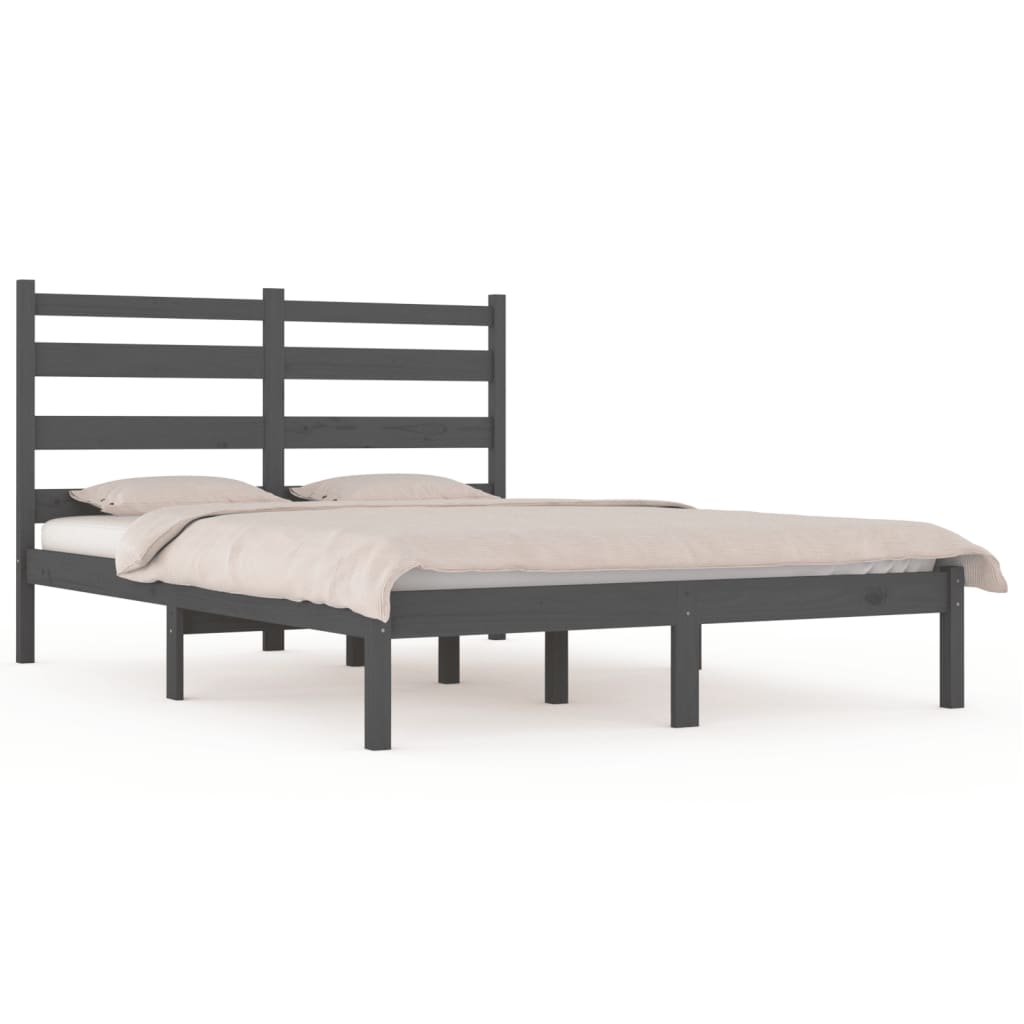 vidaXL Bed Frame Grey Solid Wood Pine 140x190 cm