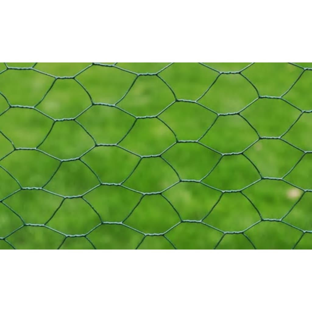 vidaXL Chicken Wire Fence Galvanised with PVC Coating 25x0.5 m Green