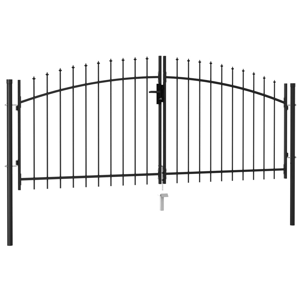 vidaXL Fence Gate Double Door with Spike Top Steel 3x1.25 m Black