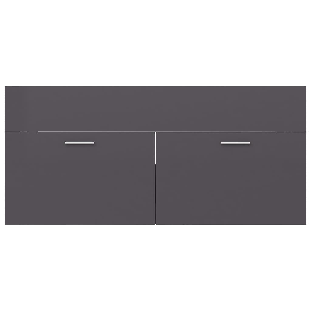 vidaXL Sink Cabinet High Gloss Grey 100x38.5x46 cm Engineered Wood