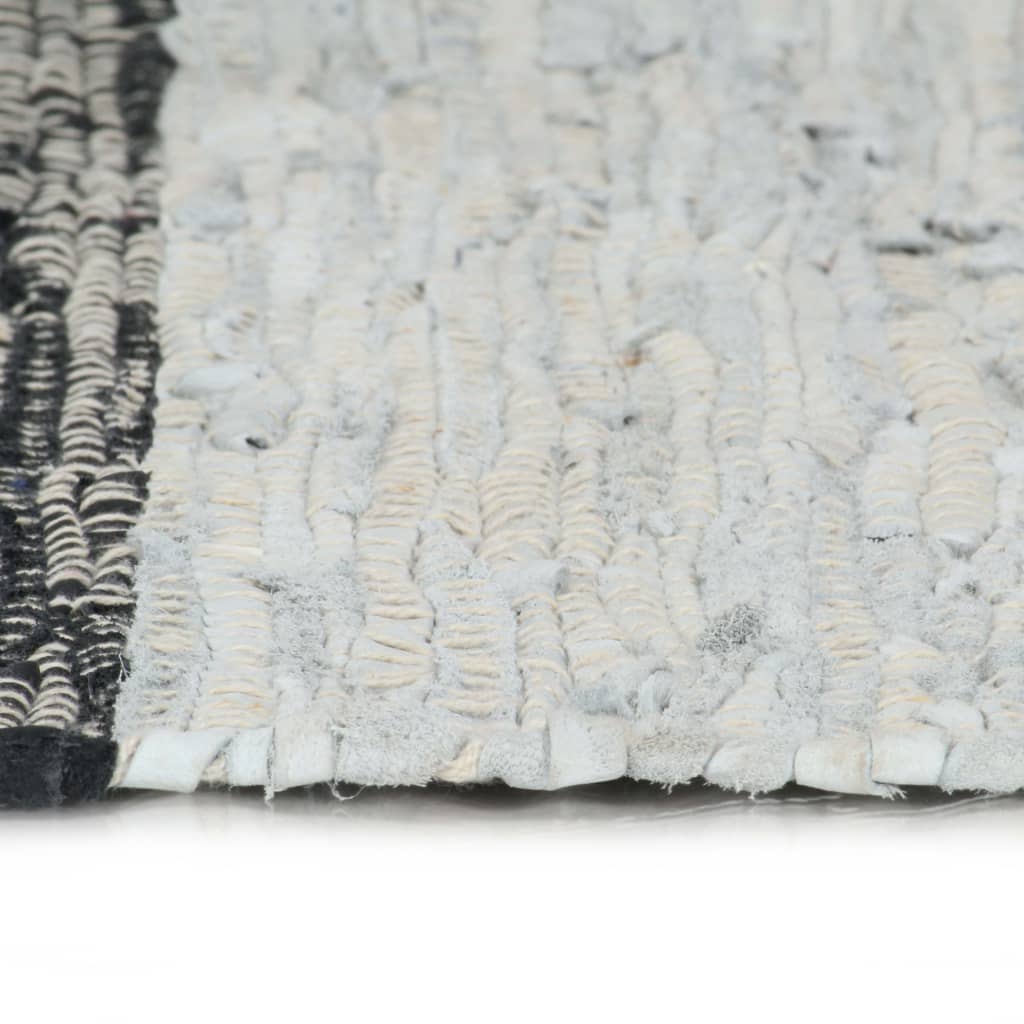 vidaXL Hand-woven Chindi Rug Leather 190x280 cm Light Grey and Black