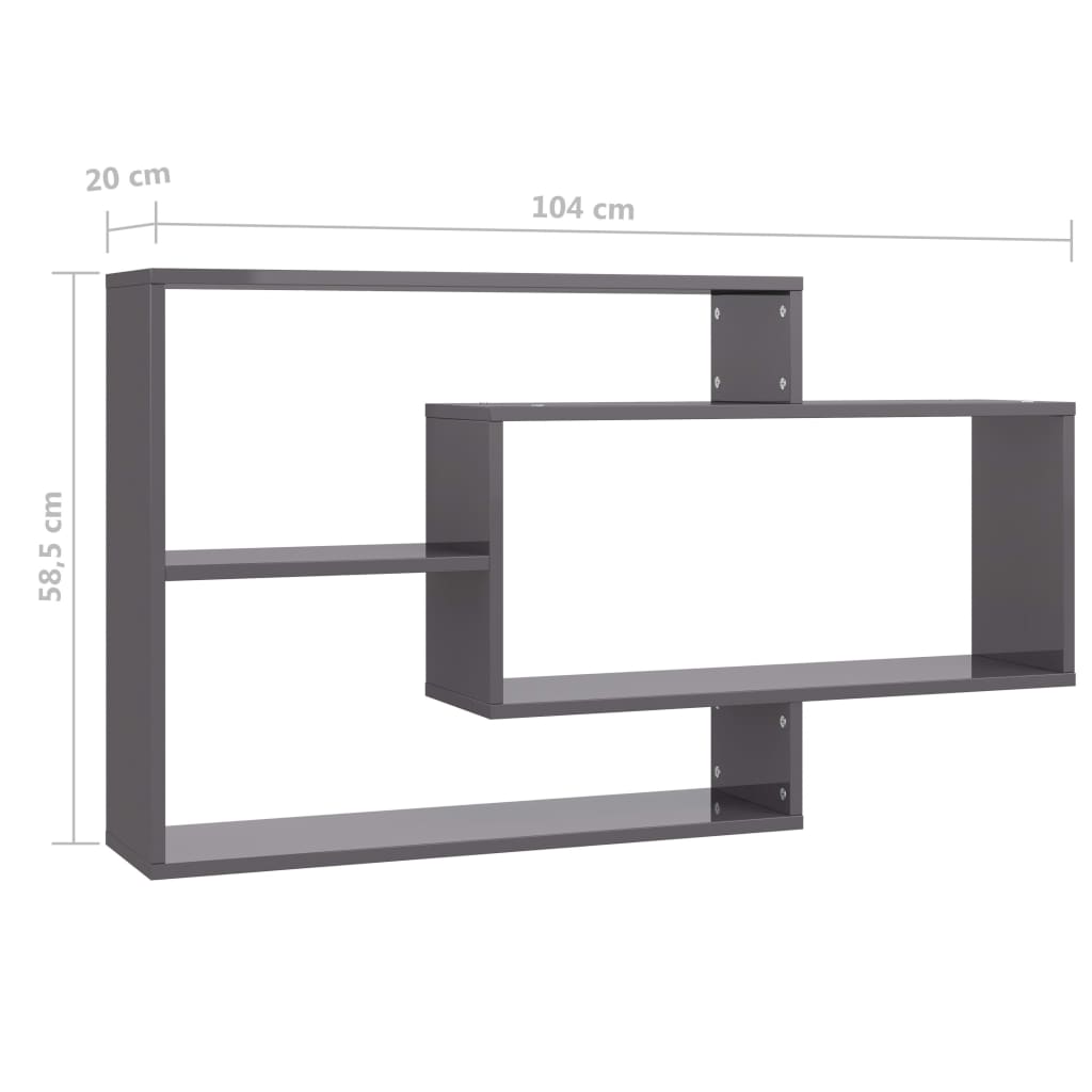 vidaXL Wall Shelf High Gloss Grey 104x20x58.5 cm Engineered Wood