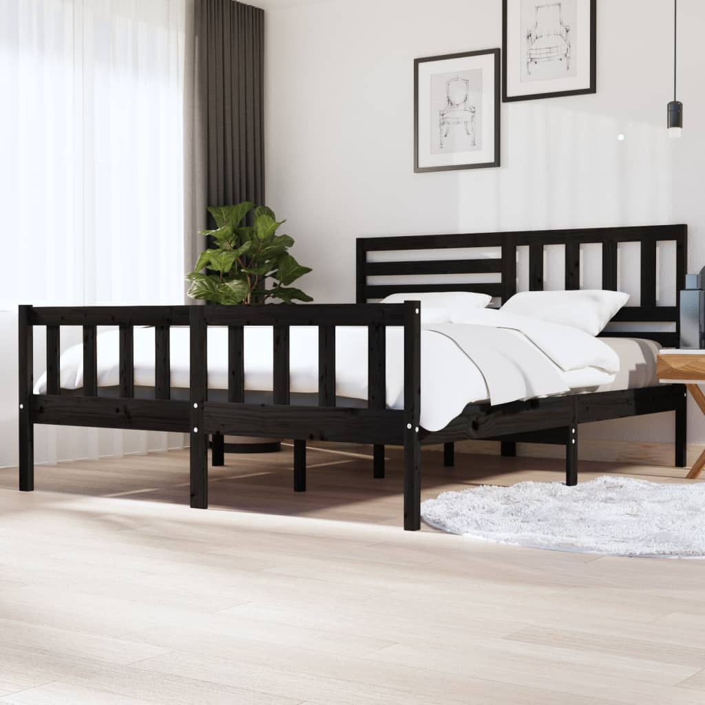 vidaXL Bed Frame Black 180x200 cm Super King Size Solid Wood
