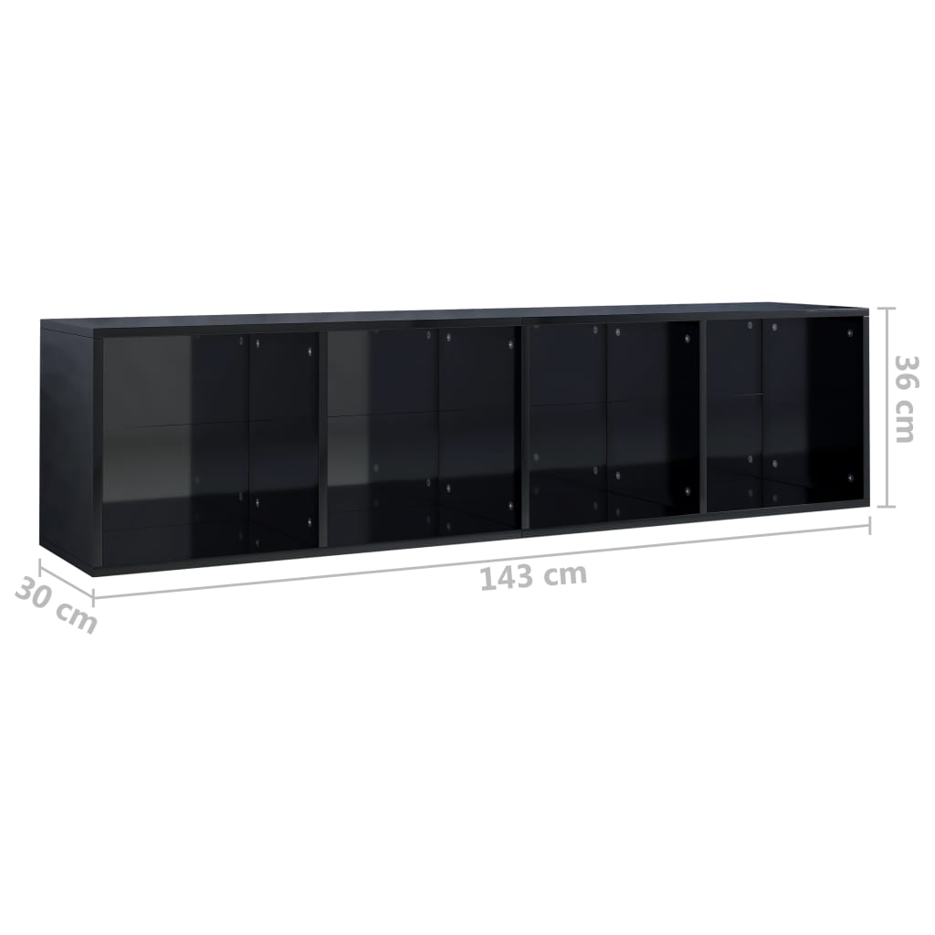 vidaXL Book Cabinet/TV Cabinet High Gloss Black 36x30x143 cm Engineered Wood