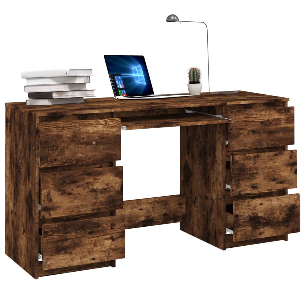 vidaXL Writing Desk Smoked Oak 140x50x77 cm Engineered Wood