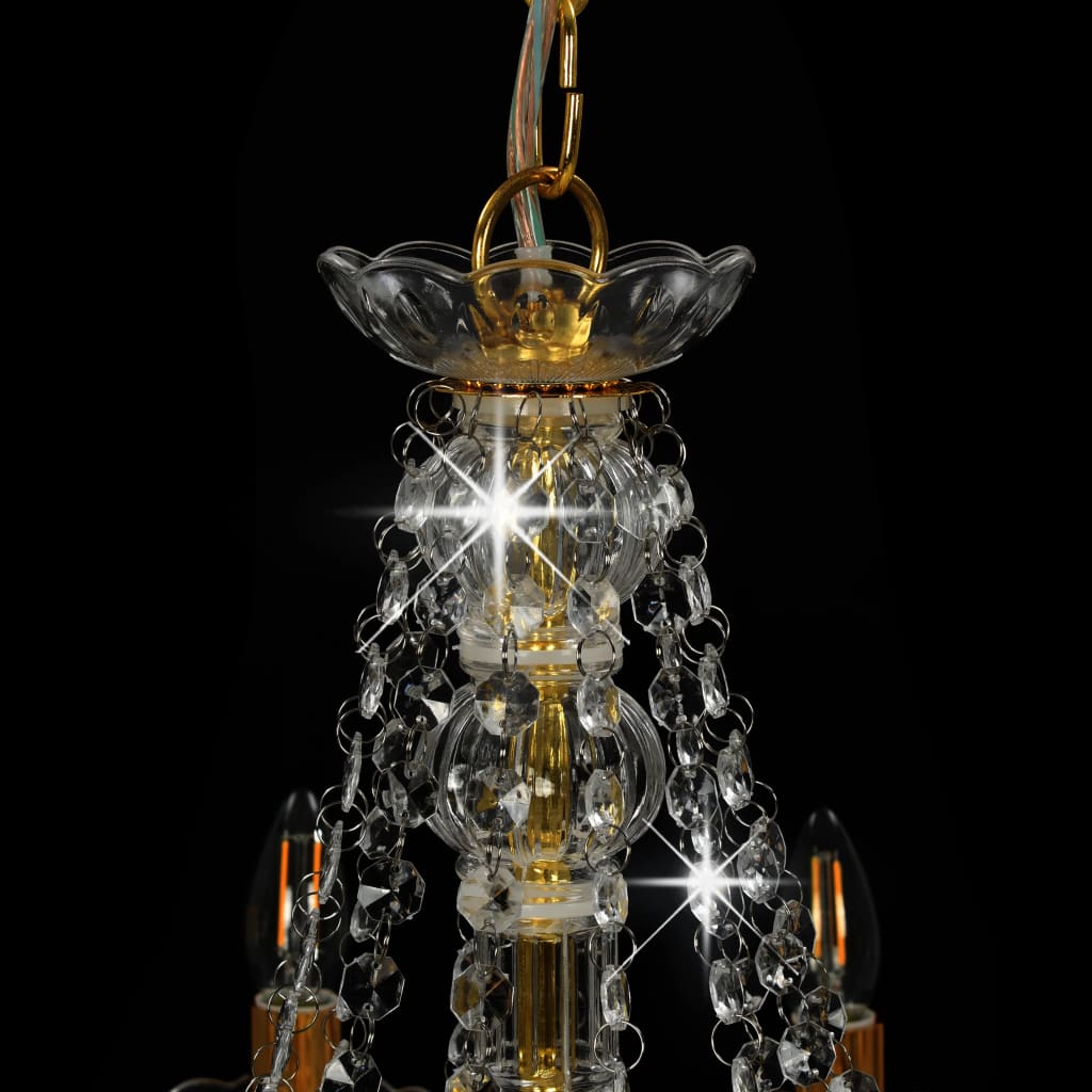 vidaXL Chandelier with Beads Golden 12 x E14 Bulbs