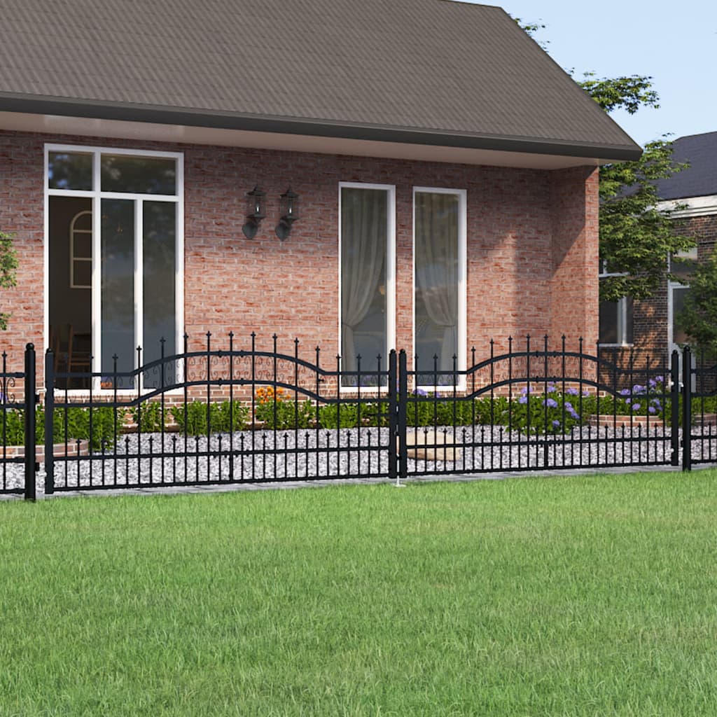 vidaXL Fence Gate with Spear Top Black 406x120 cm Powder-coated Steel
