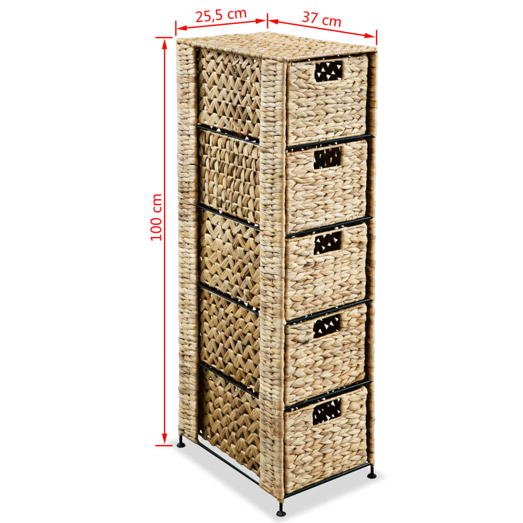 vidaXL Storage Unit with 5 Baskets 25.5x37x100 cm Water Hyacinth