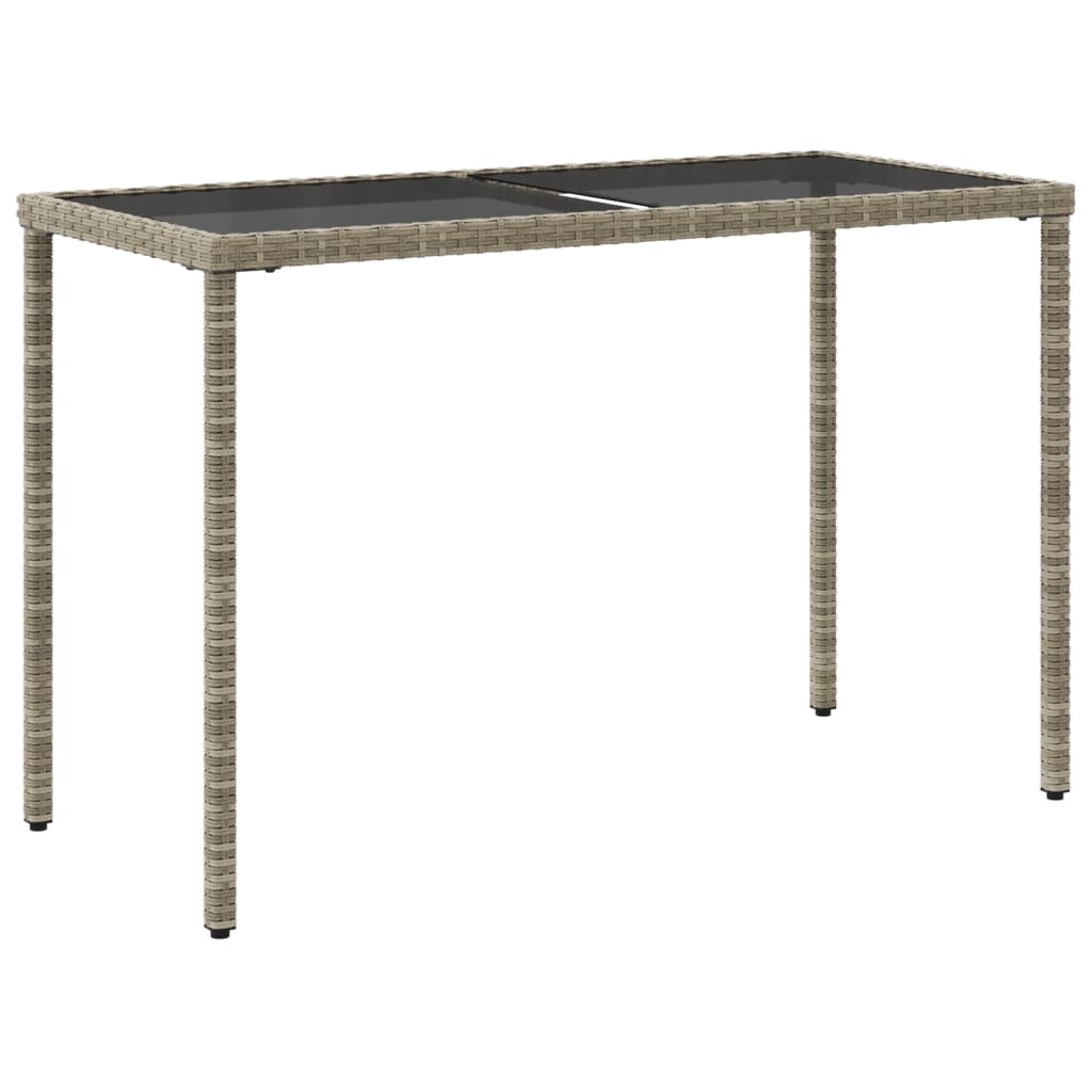vidaXL Garden Table with Glass Top Light Grey 115x54x74 cm Poly Rattan