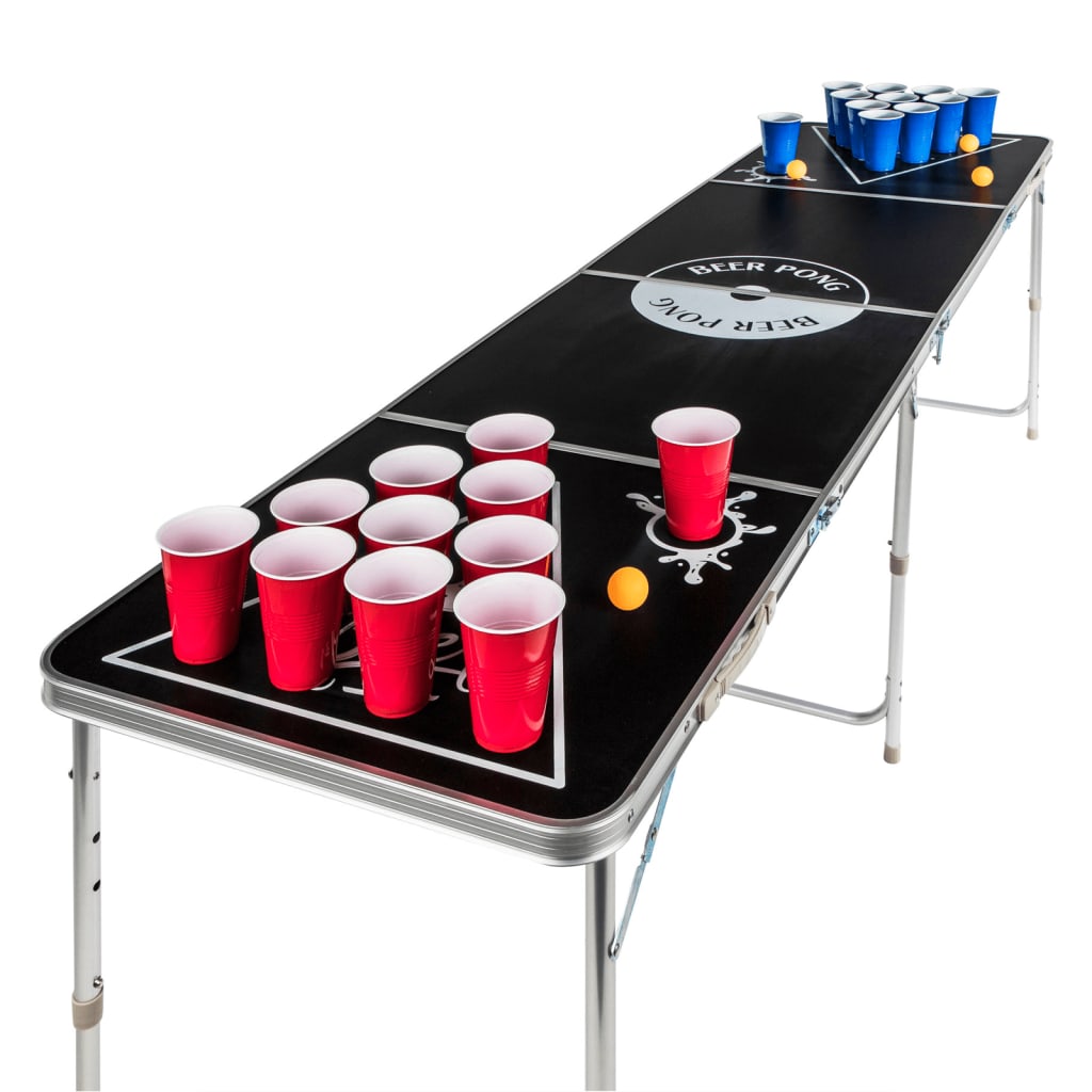HI Beer Pong Folding Table Height Adjustable Black