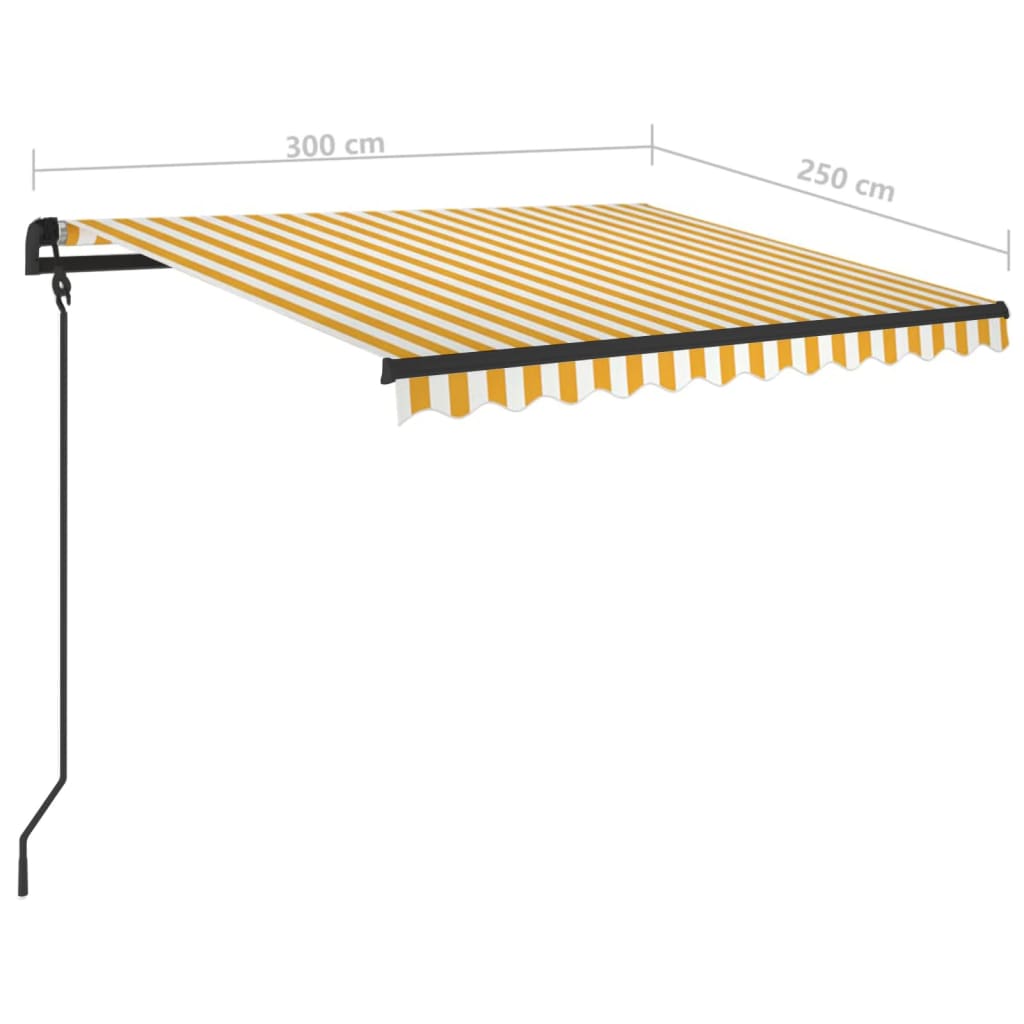 vidaXL Manual Retractable Awning with Posts 3x2.5 m Yellow and White