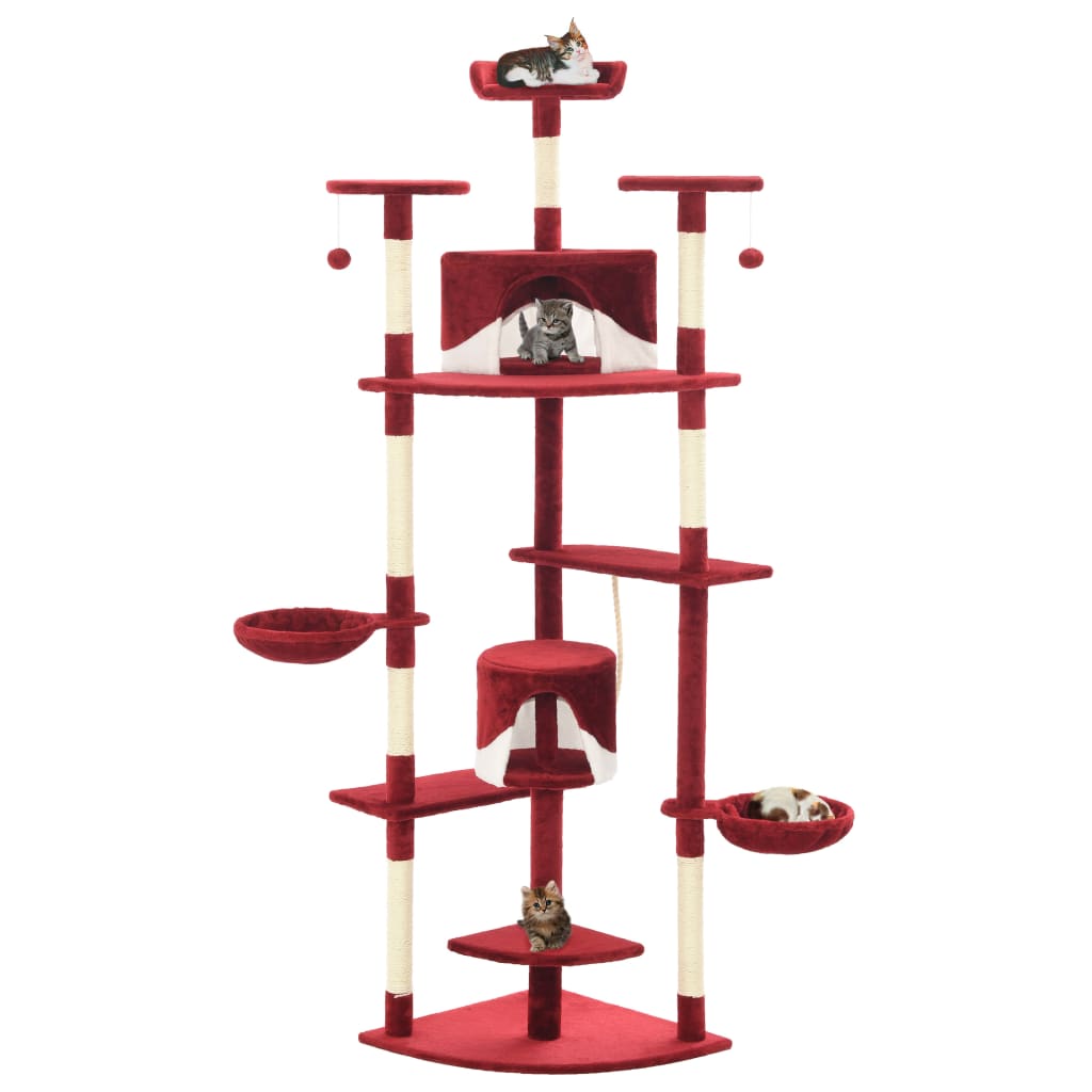 vidaXL Cat Tree with Sisal Scratching Posts 203 cm Red and White