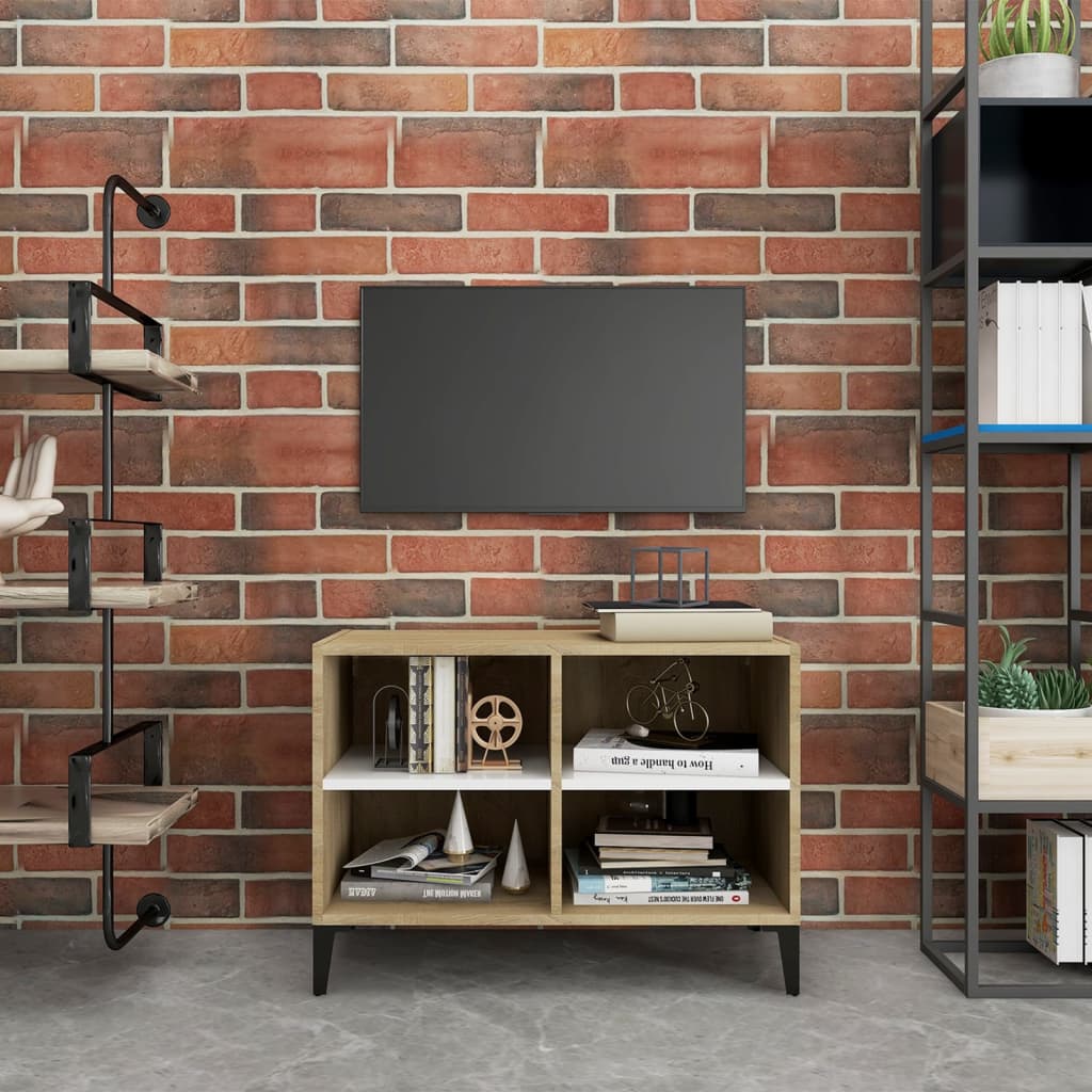 vidaXL TV Cabinet with Metal Legs White and Sonoma Oak 69.5x30x50 cm