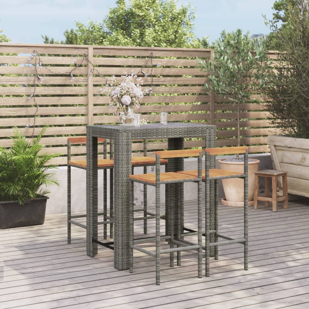 vidaXL 5 Piece Garden Bar Set Grey Poly Rattan&Solid Wood Acacia