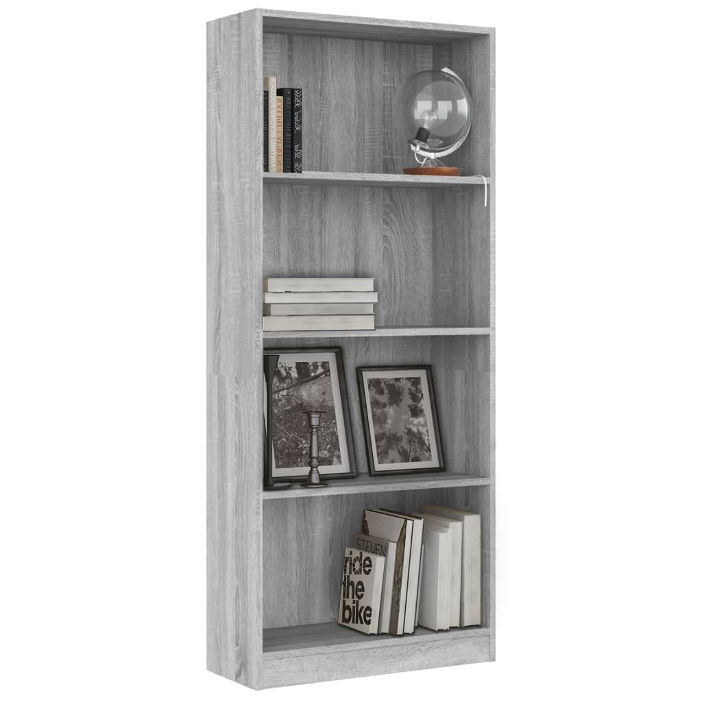vidaXL 4-Tier Book Cabinet Grey Sonoma 60x24x142 cm Engineered Wood