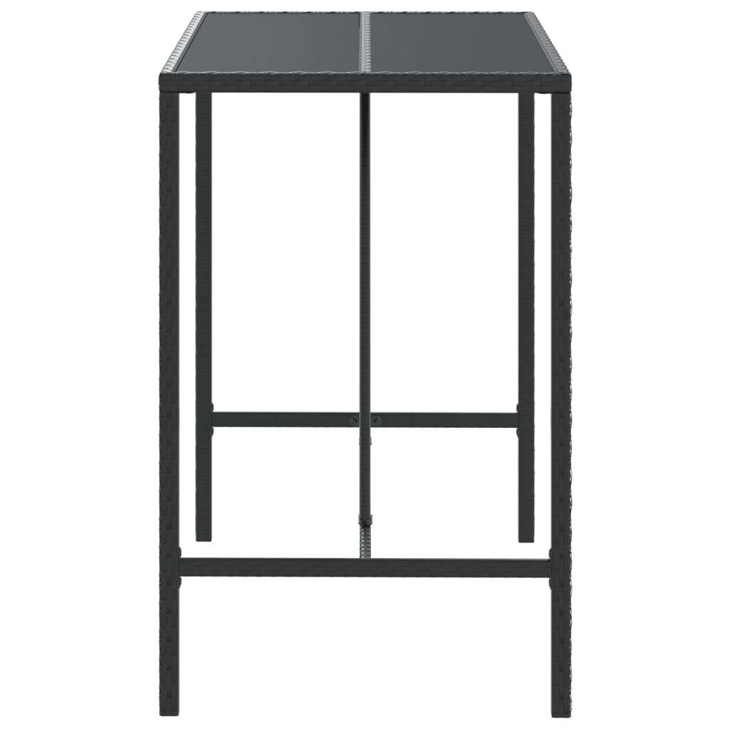 vidaXL Bar Table with Glass Top Black 110x70x110 cm Poly Rattan