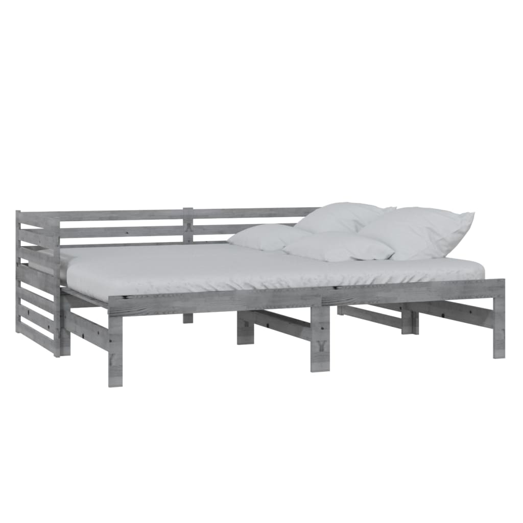 vidaXL Pull-out Day Bed Grey Solid Pinewood 2x(90x200) cm