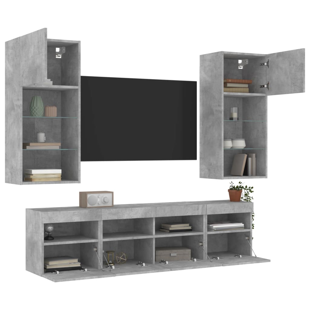 vidaXL 5 Piece TV Wall Units with LED Concrete Grey Engineered Wood