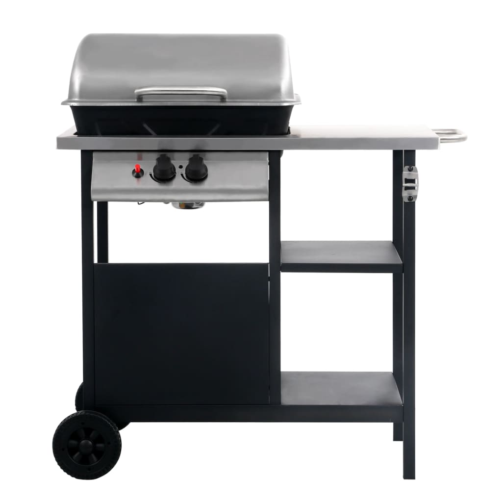 vidaXL Gas BBQ Grill with 3-layer Side Table Black and Silver