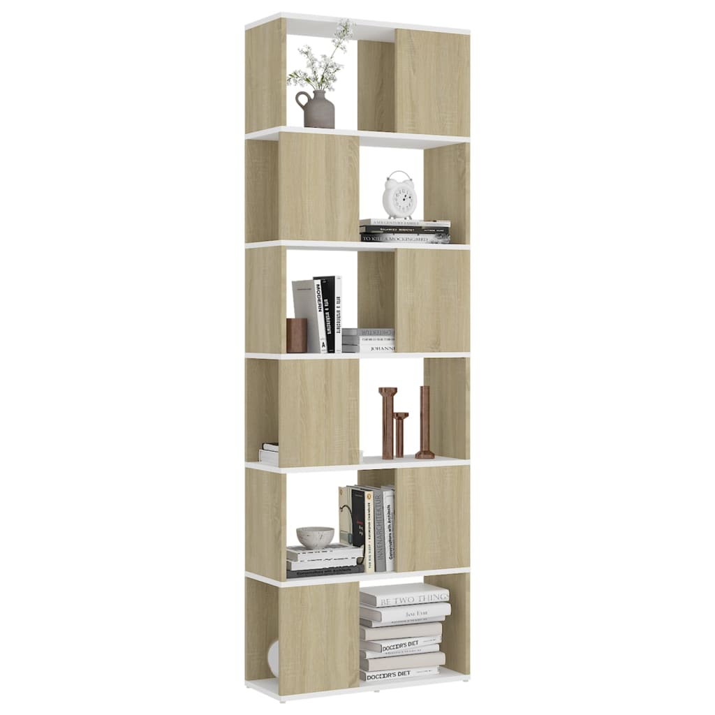 vidaXL Book Cabinet Room Divider White and Sonoma Oak 60x24x186 cm