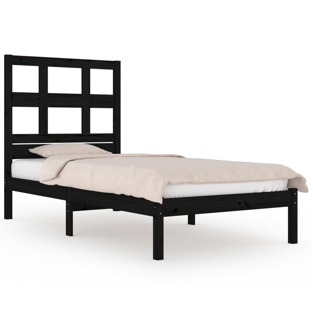 vidaXL Bed Frame Black Solid Wood Pine 90x190 cm Single